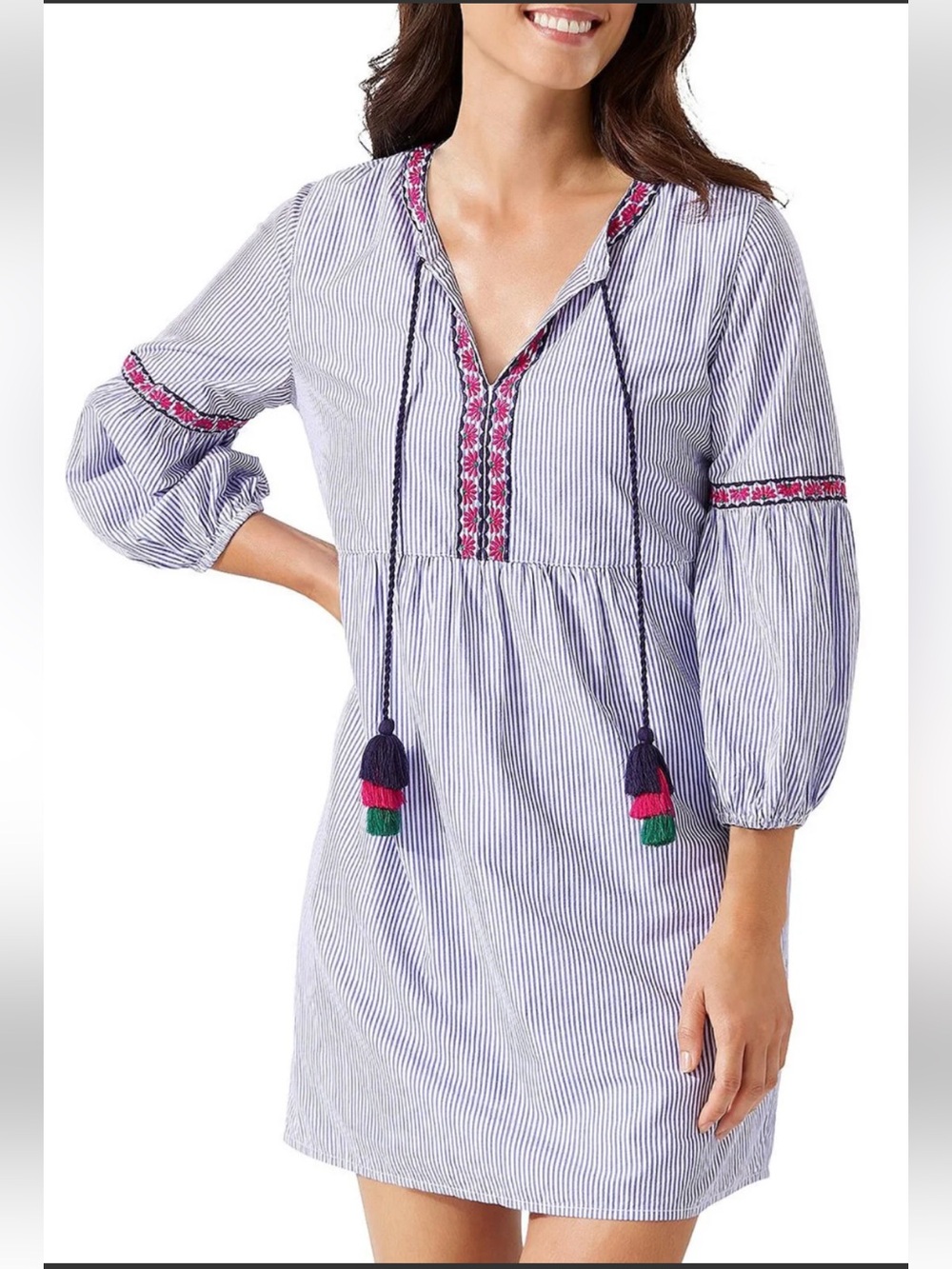 Tommy Bahama Striped Dress with Pink Trim